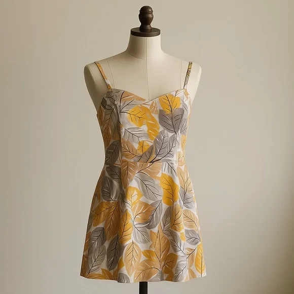 SOLD Cute summer yellow/grey floral mini dress - Picture 7 of 7